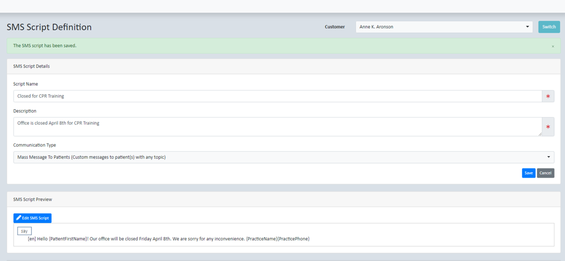 SMS Script Edit